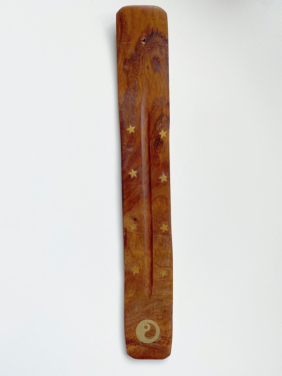 Wooden Incense Stick Holder with Yin Yang Inlay Design