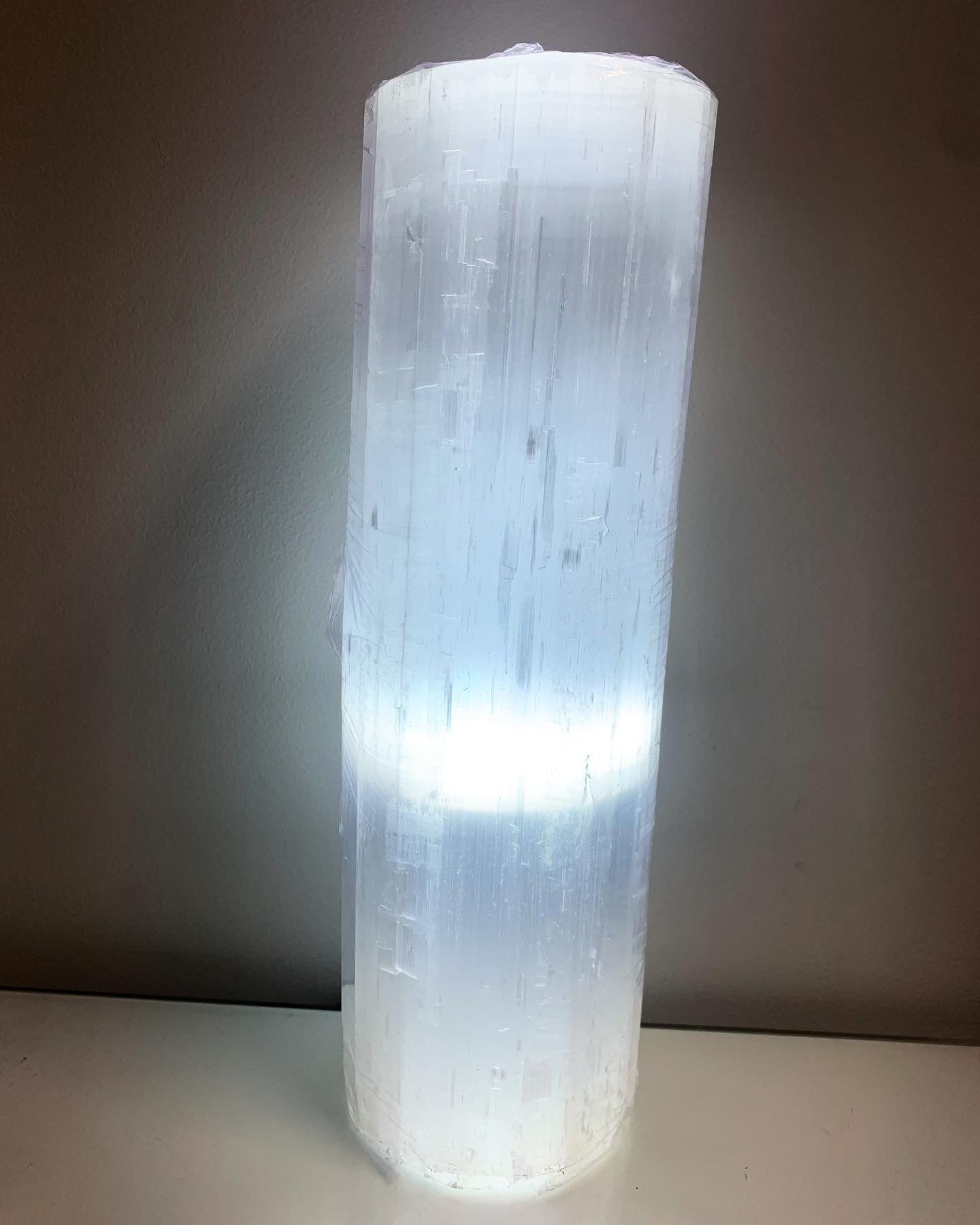 Selenite Natural Tube Lamp 30cm